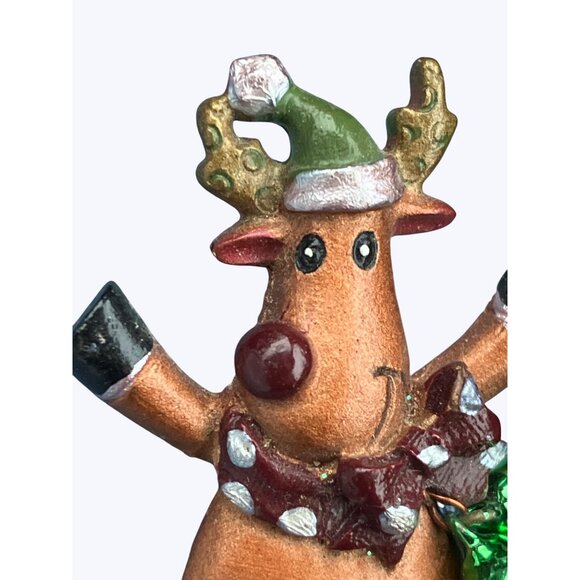 Reindeer Pin Christmas Brooch Spring Legs and Bell Accents Holiday Accessory - Picture 2 of 10